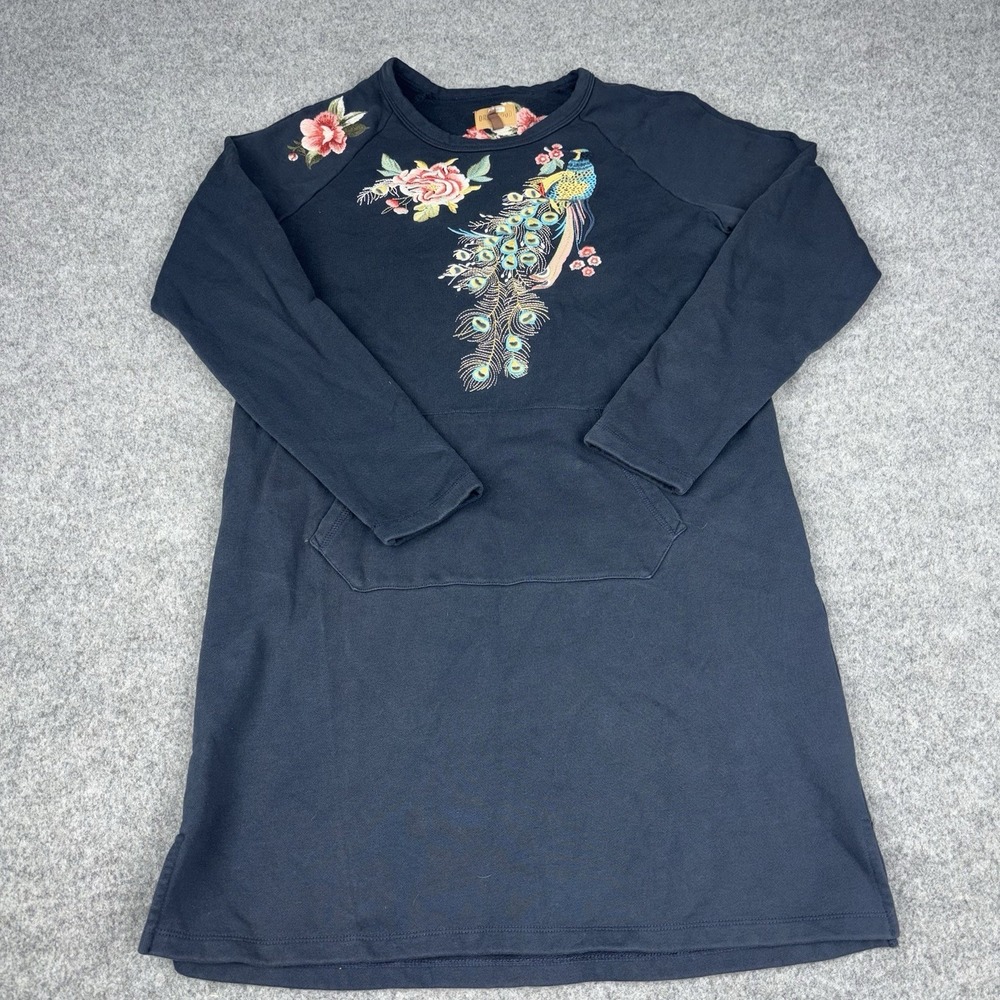 Driftwood Layla Sweatshirt Dress Women's Large Peacock Floral Embroidered Boho